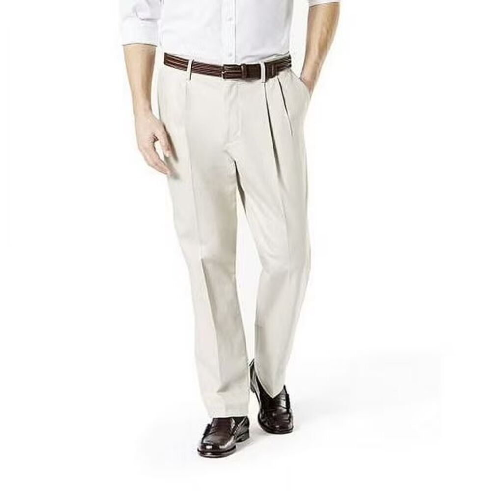 Dockers Pleated Pants Mens 42x36 Individual Fit Waistband Ivory BIG & TALL Y2K